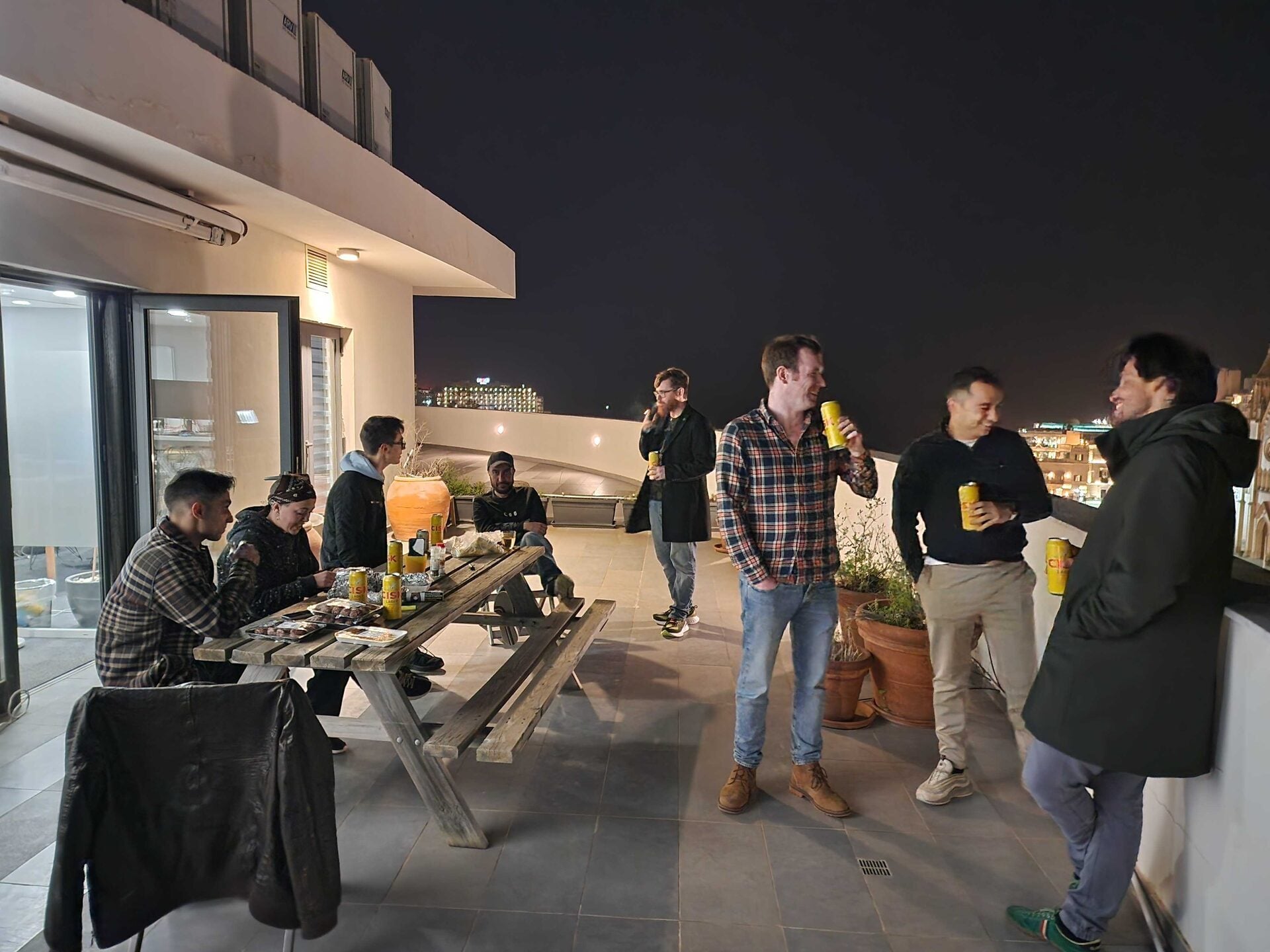 Rooftop drinks with the Malta team