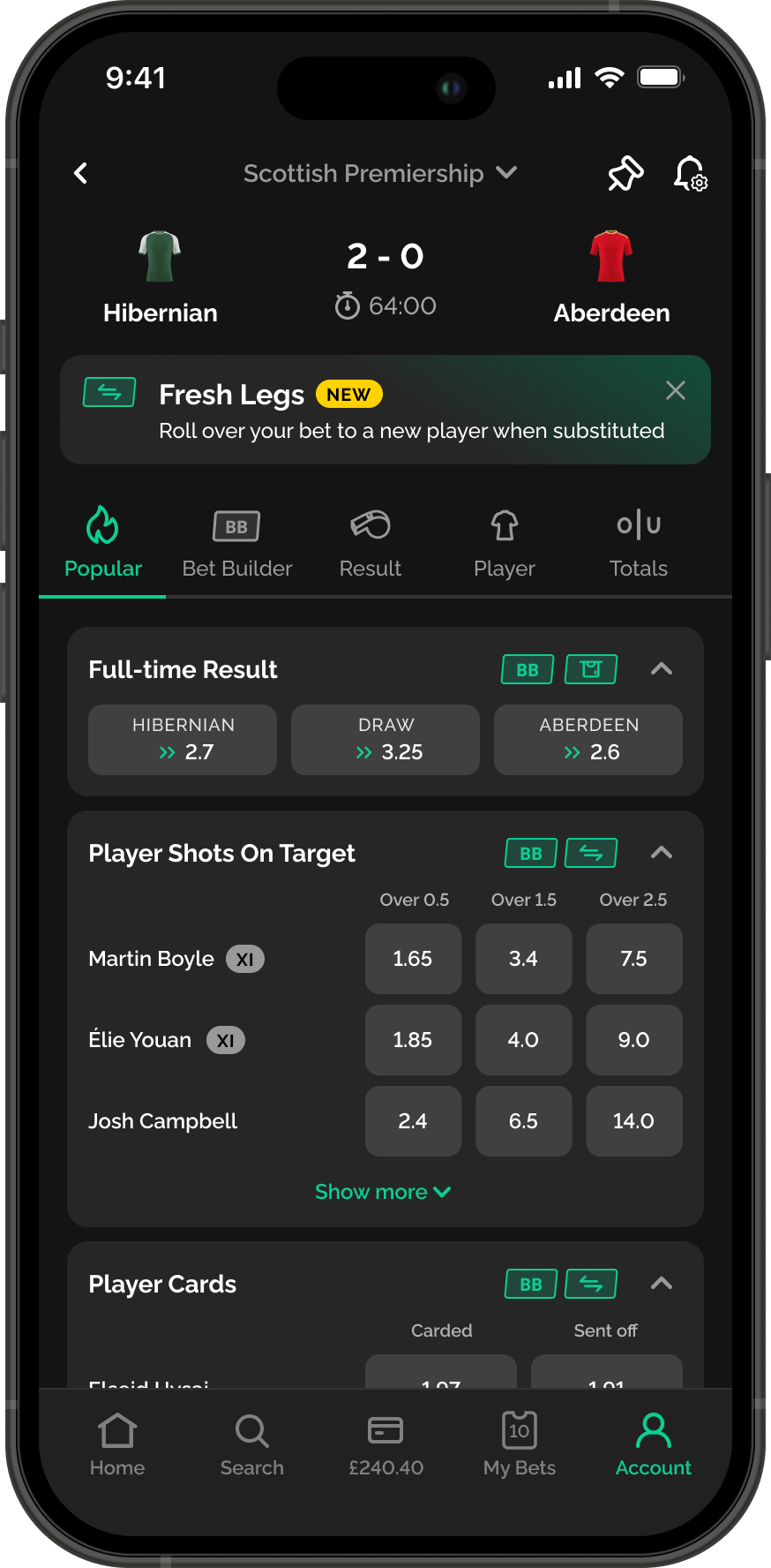 SBK - sports betting interface